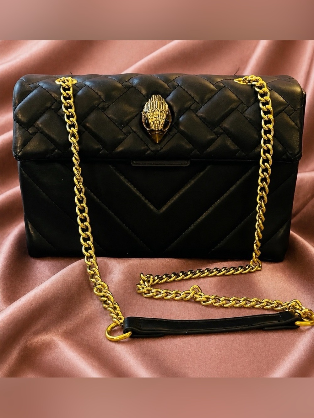 Black Quilted Vegan PU Shoulder Bag with Adjustable Chain. NEW!